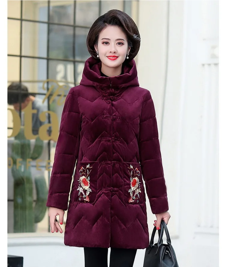 UHYTGF Women's winter jacket Hooded thick warm Parker women Fashion embroidered loose 5XL plus size cotton coat parkas mujer 531