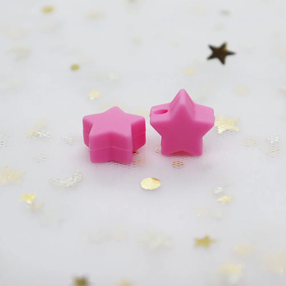 20 шт жемчужные силиконовые бусины 13 мм пищевого класса мини сердце звезды Корона Прорезывание Зубов Браслет из ожерелья и бисера DIY свободные бусины игрушки для кормления - Цвет: Pink Stars