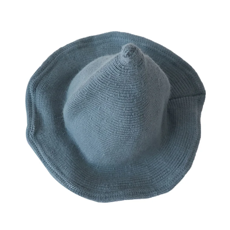 Blue Модная зимняя детская шапка для девочек; 8 цветов; шапка ведьмы с острым носком; детская вязаная шапка для мальчиков; складные детские шапки; сезон весна-осень - Цвет: Blue