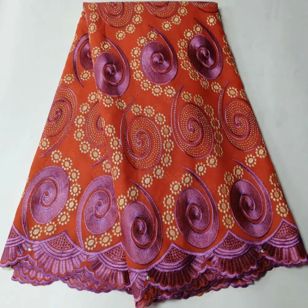 По-прежнему FLY нигерийское кружево ткань швейцарские кружева orange Кружево Ткань хлопковая ткань для вечерние 5 ярдов/партия
