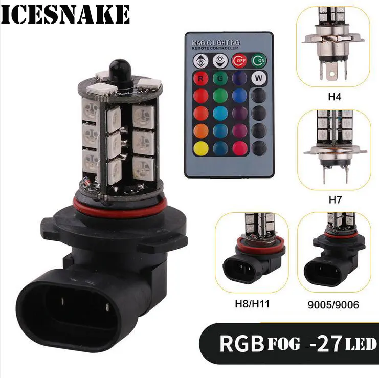 2 шт. H4 H7 H8 H11 9005 9006 LED RGB пульт дистанционного управления Автомобильная фара DRL