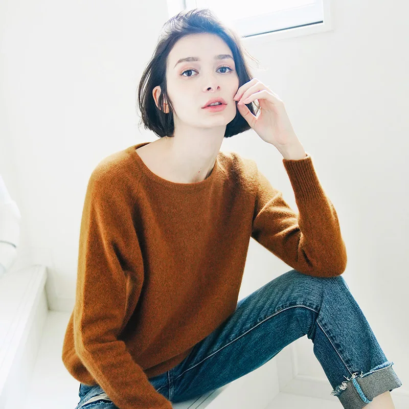 Round-neck raccoon wool blend comfort winter sweater ladies pullover loose languid style new knit blouse for 293066 | Женская одежда