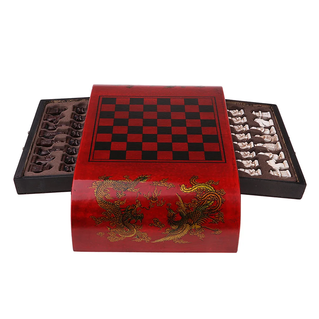 

Vintage Collection Chess Set, Ancient Chinese Official Desk Appearance Design with 32pcs Pieces & Storage Drawer