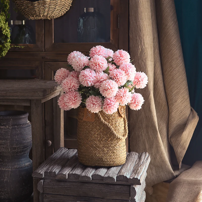 Original simulation flower design double head chrysanthemum seaweed basket flower arrangement set home soft outfit shop window decoration