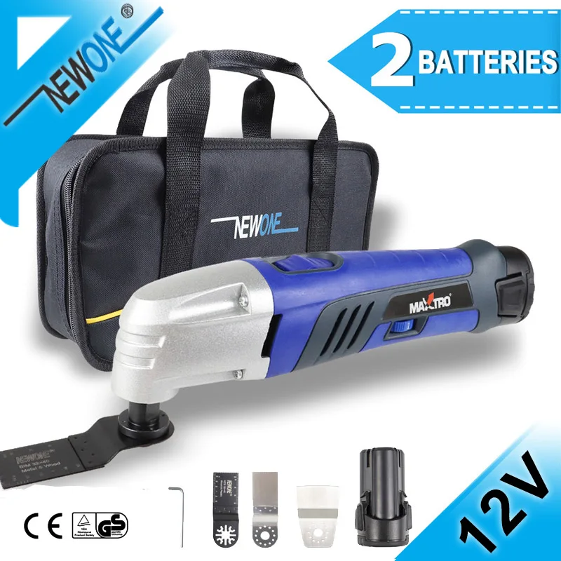 NEWONE 12V Cordless Multi Oscillating Tool Variable Speed Electrical Renovator Trimmer Saw Power Tool Machine with Saw Blades
