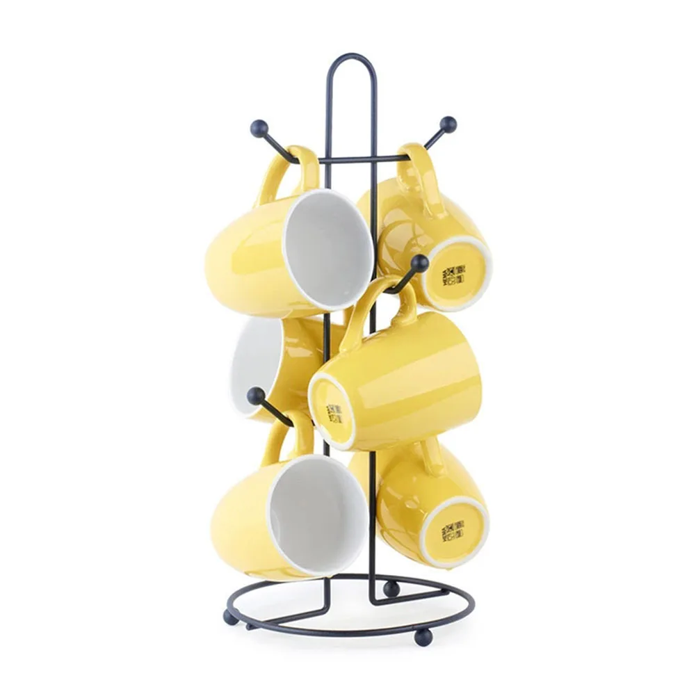 

Home Hanging Kitchen Stand Non Slip 6 Hooks Organizer Desktop Drinkware Shelf Iron Bar Decoration Smooth Surface Cup Holder