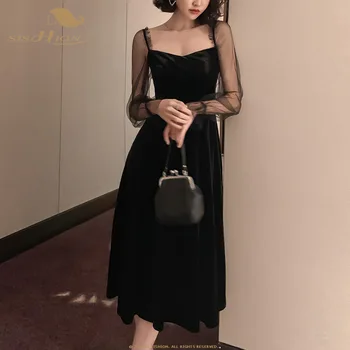 

SISHION Women 50s Vintage Hepburn Dress SP0811 Women Sexy Black Mesh A-Line Dress Elegant Ladies for Spring Autumn Female