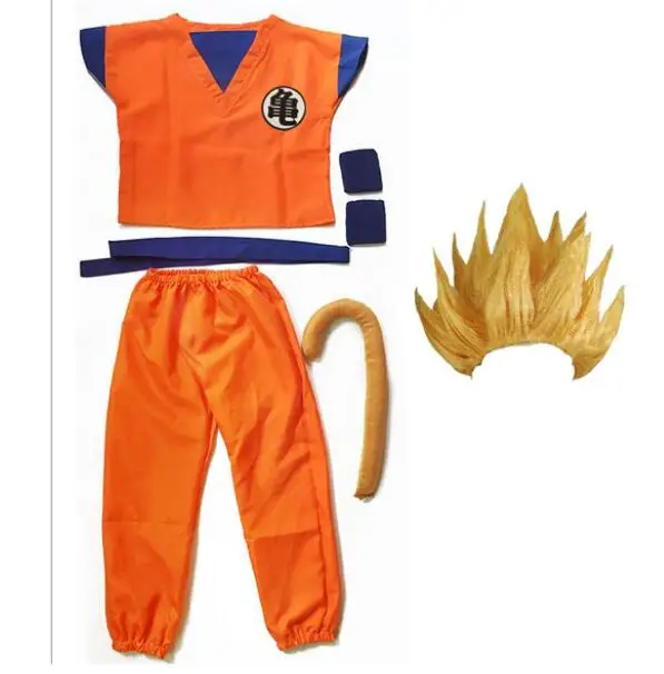 Хаки Dragon Ball Z костюм Сон Гоку косплей костюмы топ/брюки/пояс/Хвост/wrister/парик для взрослых детей - Цвет: Хаки
