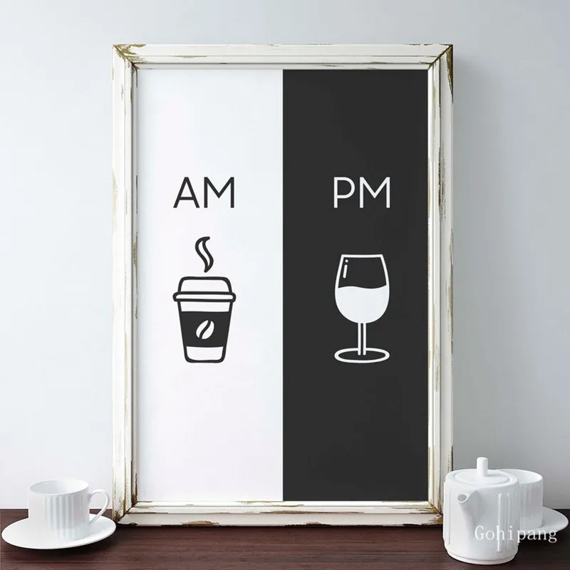 Am-Coffee-PM-Wine-Sign-Print-Kitchen-Poster-Home-Wall-Art-Decor-Coffee-Wine-Art-Canvas (2)