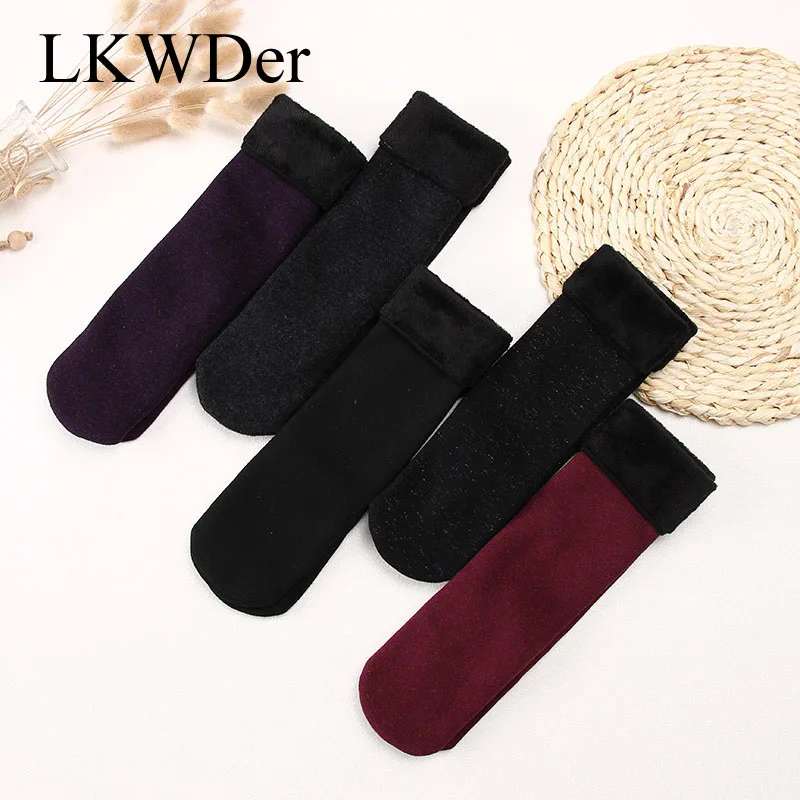LKWDer/4 пары; зимние теплые женские утепленные шерстяные кашемировые зимние носки; бесшовное бархатное сапоги; носки для сна для девочек