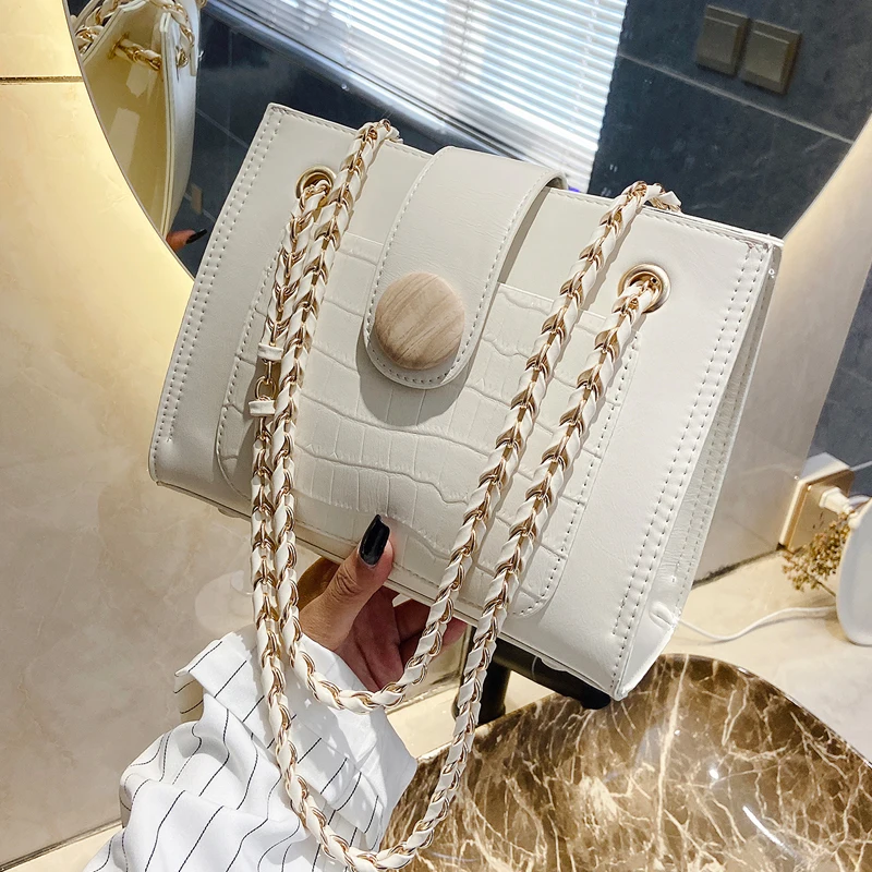 

Crocodile pattern square tote bag2020 new fashion high quality female bag faux leather handbag chain hand shoulder messenger bag