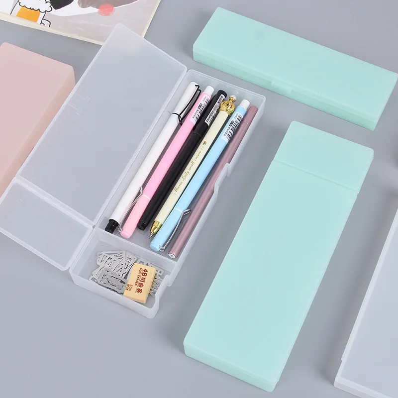 

3pcs/set Cute Kawaii Simple Transparent Pencil Case Pencil Boxes Plastic Storage Cutlery Box Learning stationery Office Supplies