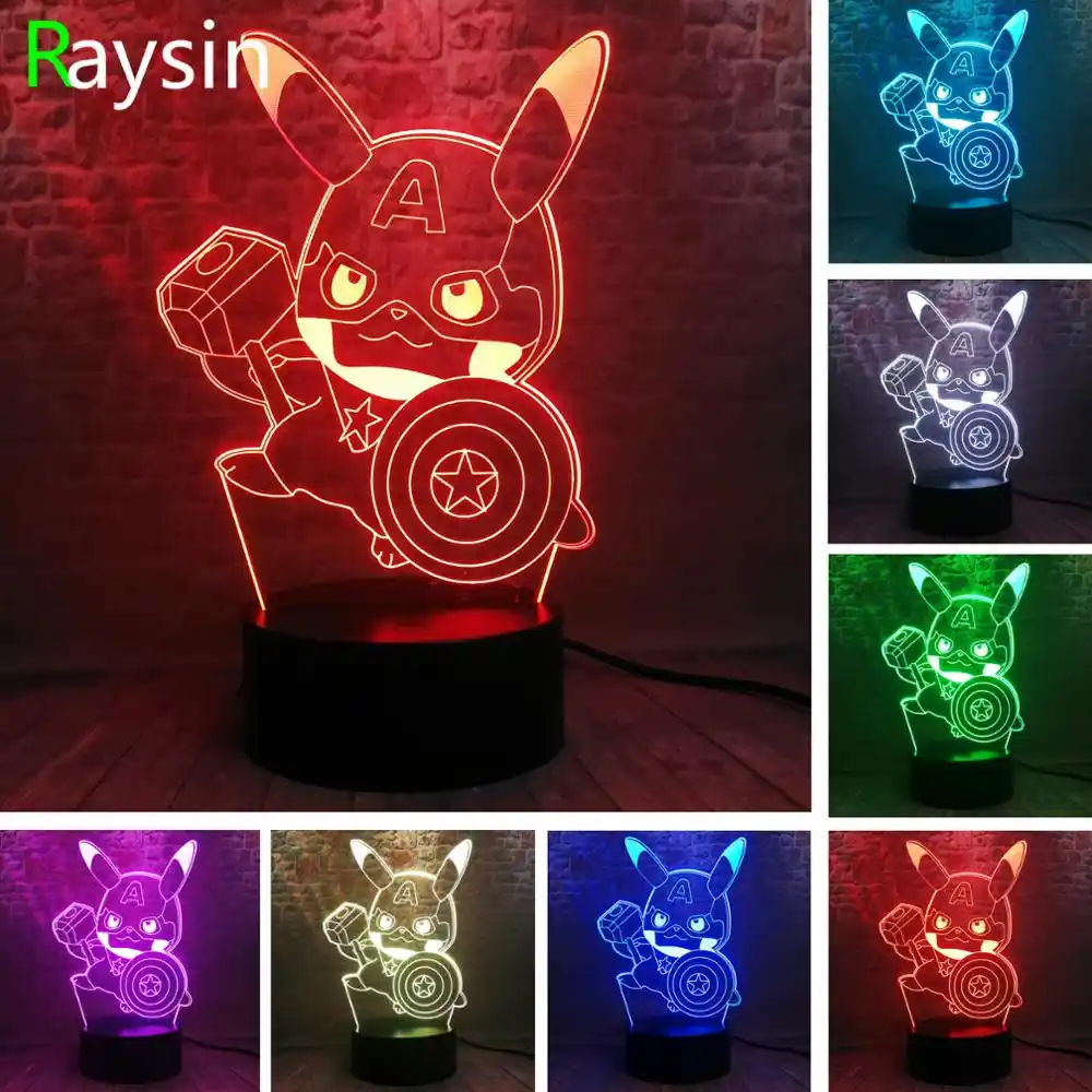 Japanese Cartoon Pokemon Go Game Pikachu Hammer Captain America Shield Action Figures Smart 7 Colors Night Light Toys Xmas Gifts Led Night Lights Aliexpress