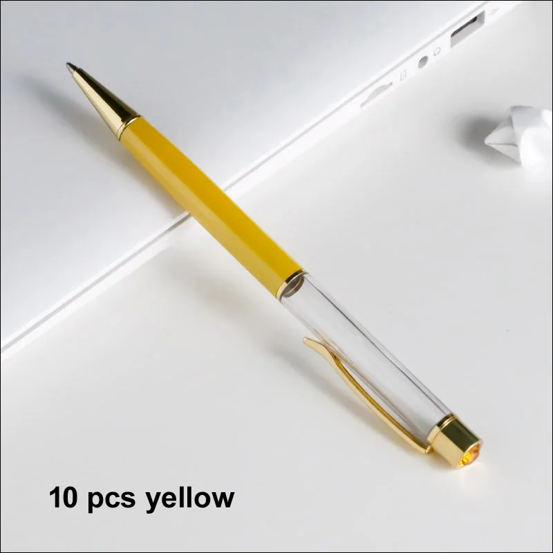 Пустая стеклянная металлическая шариковая ручка DIY для письма Хрустальная шариковая ручка подарки для школы и офиса поставка - Цвет: 10 pcs yellow pen