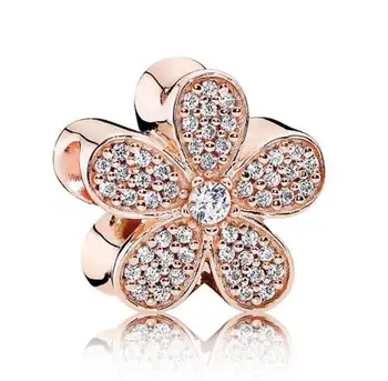 

Original 925 Sterling Silver Charm Rose Gold Dazzling Daisy With Crystal Beads Fit Pandora Bracelet & Necklace Diy Jewelry