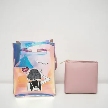 

Girl's Fashion Cartoon Printed Small Bag PVC Cool Hip Hop Messenger Bag Square Messenger Bag Composite Bag Phone Bag