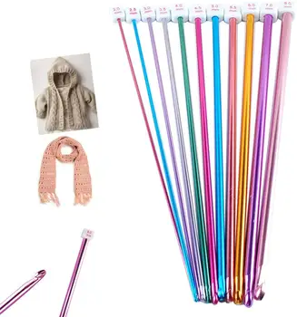 

2020s Long Tunisian Afghan Crochet Hooks Set 11 Packs 10.6" Colorful Aluminum Knitting Needles
