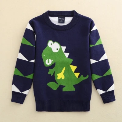 Одежда для маленьких детей; вязаные свитера для мальчиков и девочек; зимний свитер с рисунком динозавра; хлопковые пуловеры с круглым вырезом; свитер - Цвет: navy blue