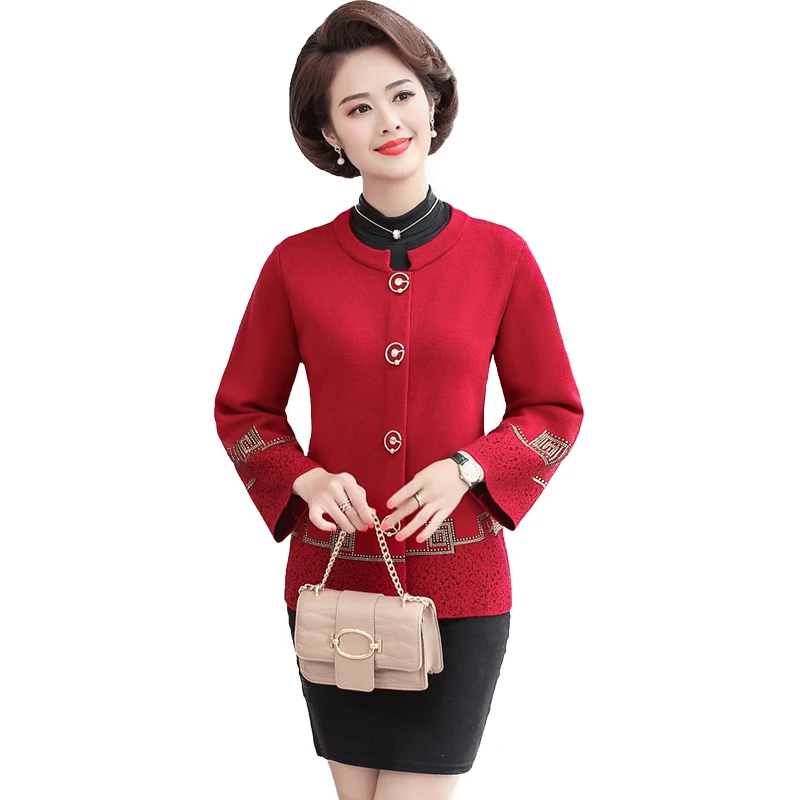 

Autumn Winter Women's Coat Noble Fashionable Middle-aged Jacket New Knitted Cardigan Middle-aged Elderly Women's Sweater A53