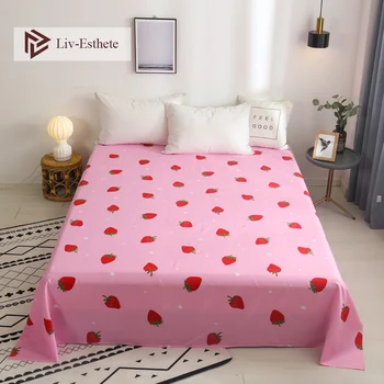 

Liv-Esthete Strawberry Party Pink Flat Sheet Printed Bed Sheet Bed Linen Double Queen King Bed Cover For Children Adult