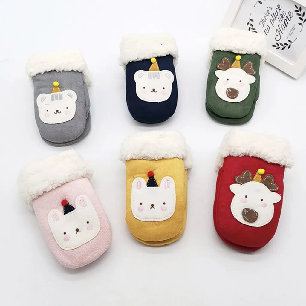 Children Girls Boys Winter Cute Cartoon Print Villus Keep Warm Mittens Gloves Kids gloves guantes baby Accessories New arrival