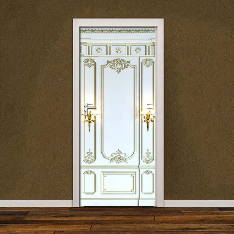 DIY PVC Self-adhesive 3D Door Sticker Waterproof Removable White Frame Pattern Art Wallpaper Living Room Decals Decor mural | Дом и сад