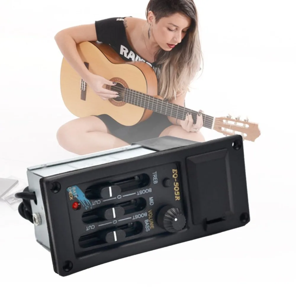 3 полосная EQ-505R Акустическая гитара Эквалайзер усилитель предусилителя гитарный звукосниматель с выходом 6,5 мм гитарная часть