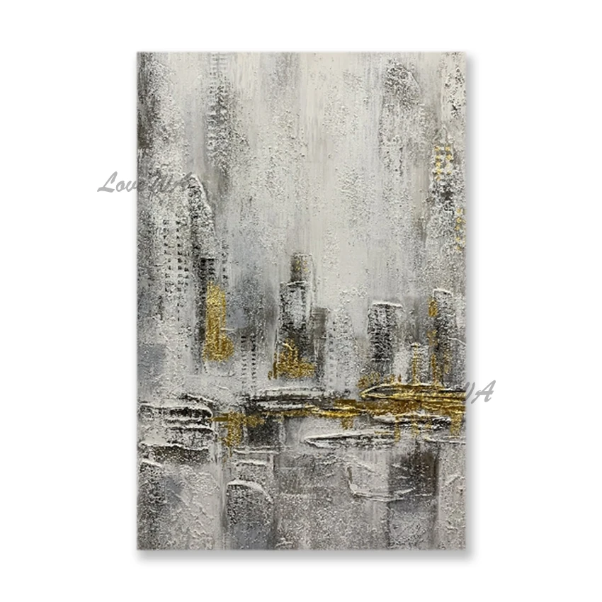Heavily Textured 100% Hand-painted Abstract City Building Oil Painting No Frame Wall Hangings Art Canvas Pictures For Hotel | Дом и сад