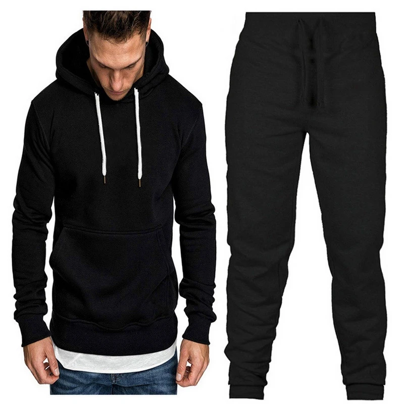 DIHOPE 2 Pieces Set Tracksuit Men New Brand Autumn Winter Hooded Sweatshirt Drawstring Pants Male Stripe 5