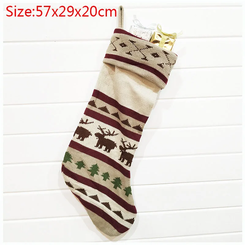1Pcs 57x29x20cm Тканевые рождественские носки с подвеской, Рождественская елка, лось, снежинка, орнамент, Рождественские узоры, принт, вечерние украшения для дома, подарочный пакет - Цвет: 1Pcs 57x29x20cm
