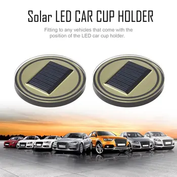 

2PCS Universal Solar LED Car Cup Holder Bottom Pad Mat Drinks Coaster LED Light Cover Atmosphere Lamp Built-in Vibration