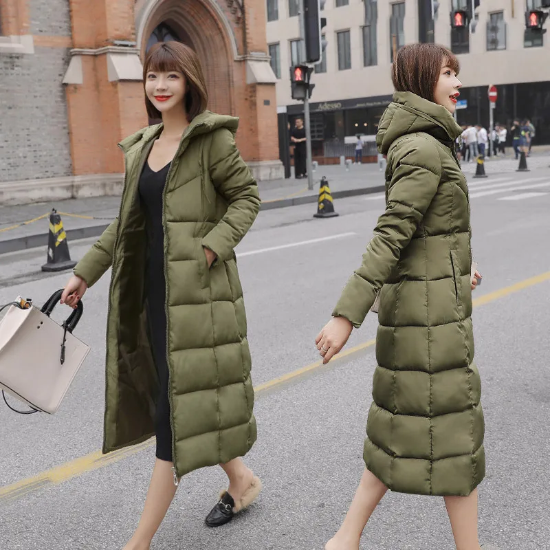 Зимняя женская куртка, X-long, с капюшоном, с хлопковой подкладкой, Женское пальто, высокое качество, теплая верхняя одежда, Женская парка, Manteau Femme Hiver - Цвет: Армейский зеленый