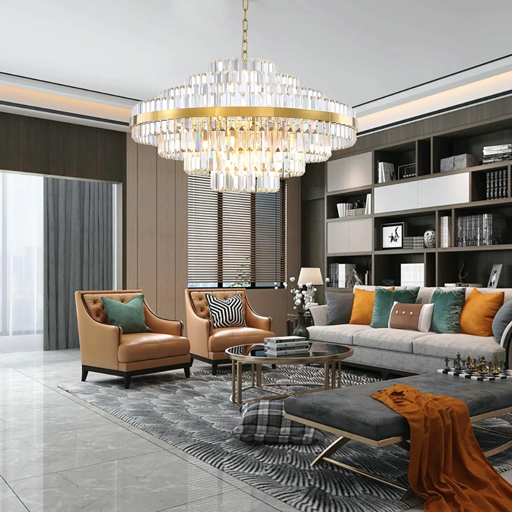 Multilayer Crytsal Chandelier lightings Luxury Round Led Ceiling Hanging Indoor Lamp for dining room living room lobby area
