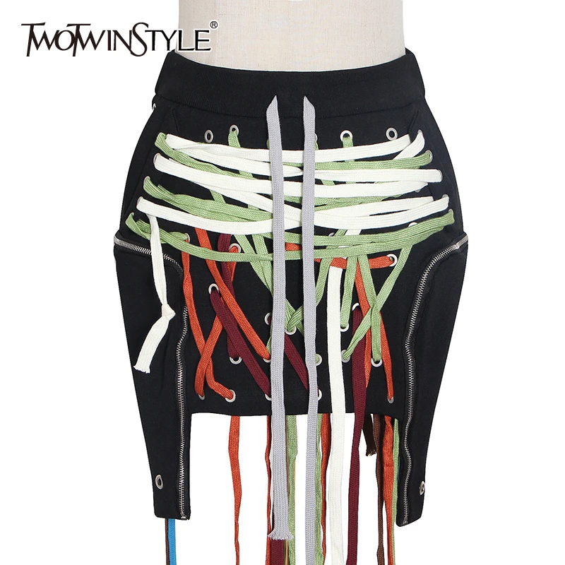 On Sale Black Skirts Bandage Irregular Twotwinstyle-Patchwork High-Waist Mini Summer Plus-Size Myw5eNLjN3k