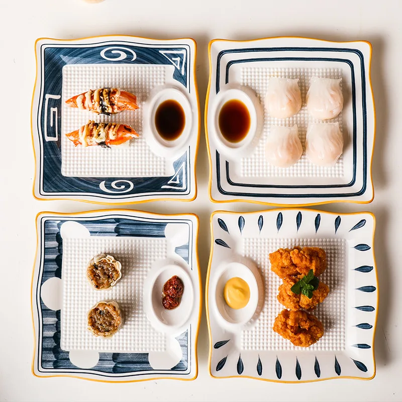 Japanese-style Ceramic Plate Dish Dumplings Bowl Sushi Plate wit