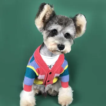 

Free Shipping Dog Clothes Dog Sweater Pet Cardigan Classic Rainbow Stripe Apparel Poodle Schnauzer Maltese French Pull Yorkie