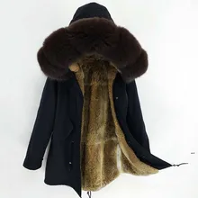Натуральное меховое пальто зимняя куртка мужская длинная парка водонепроницаемый большой натуральный енот меховой капюшон, воротник толстый теплый натуральный мех кролика