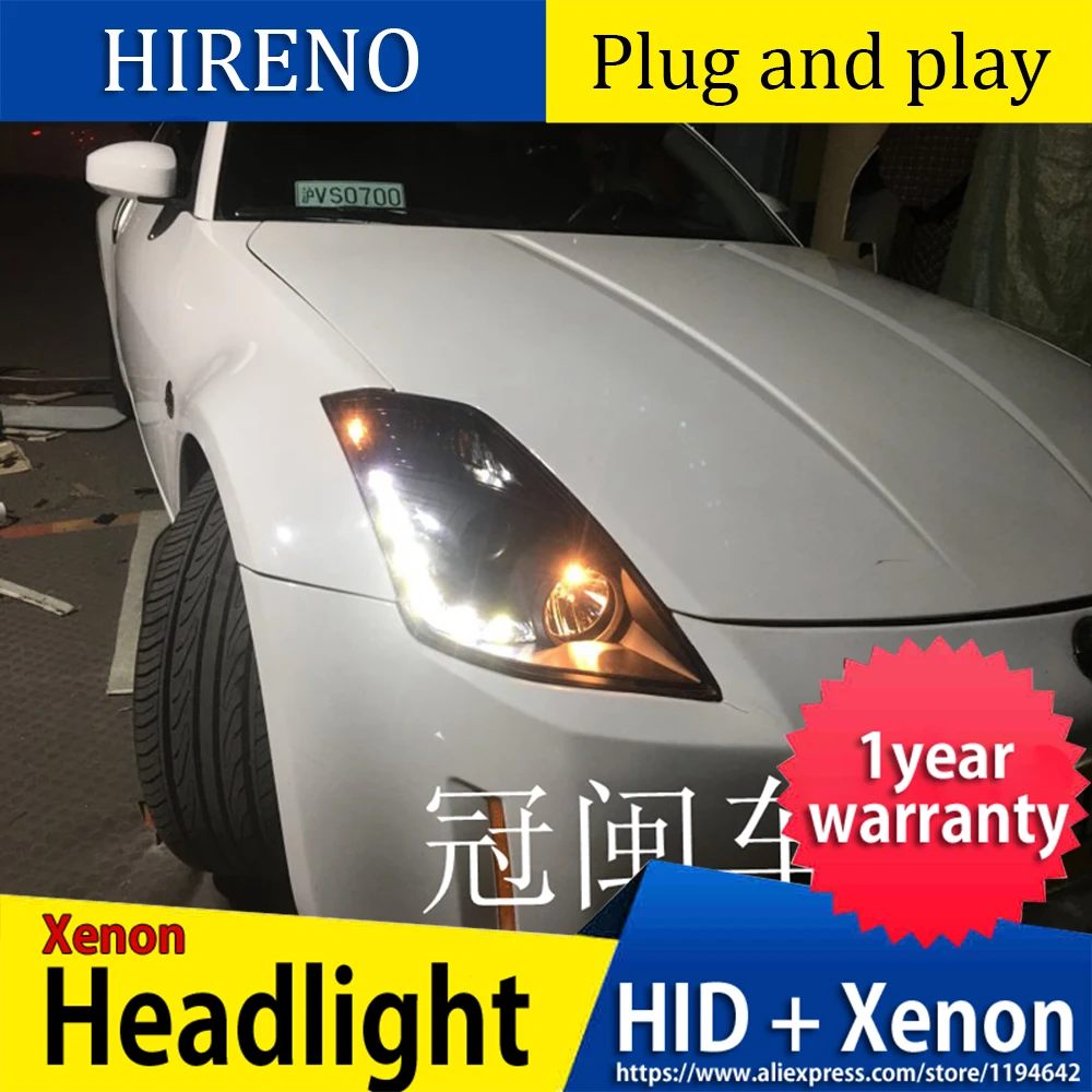 Hireno автомобильный Стайлинг чехол для Nissan 350Z 2003-2008 фары светодиодный фары DRL Объектив Двойной Луч Ксенон