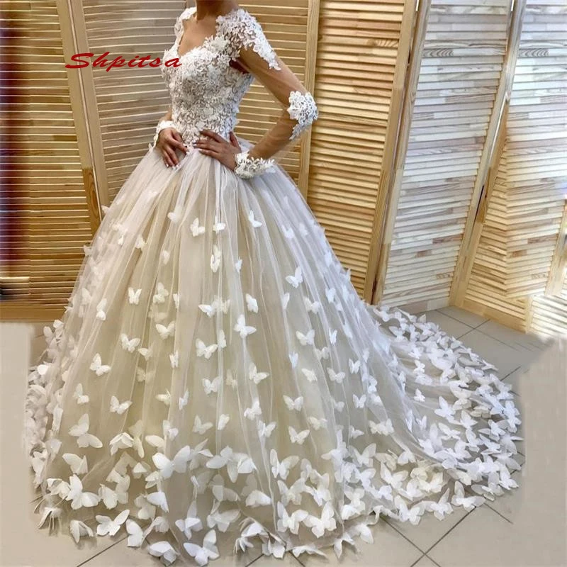 

Sexy Long Sleeve Lace Wedding Dresses Plus Size Tulle Women Ball Gown Princess Weeding Weding Wedding Gowns Bridal Bride Dresses