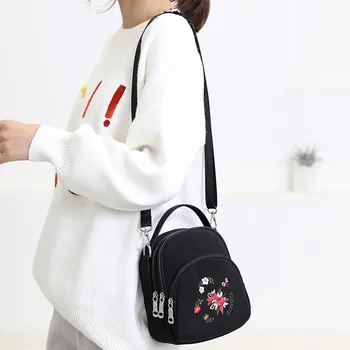 

Ladies Versatile Bag Nylon Multi-layer Zipper Handbag Shoulder Messenger Luxury Handbags Women Bag Embroidery Bolsa Feminina