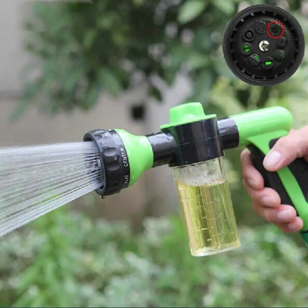 

High Pressure Washing Tool 8 in 1 Jet Spray Gun Soap Dispenser Watering Hose Nozzle Car Washing Tool with Washing Liquid Box