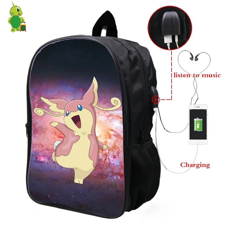 2 Pokemon Audino Galaxy Космический рюкзак Многофункциональный USB зарядка Разъем для наушников школьные сумки для подростков мальчиков рюкзак для девочек с отделением для ноутбука - Цвет: 2