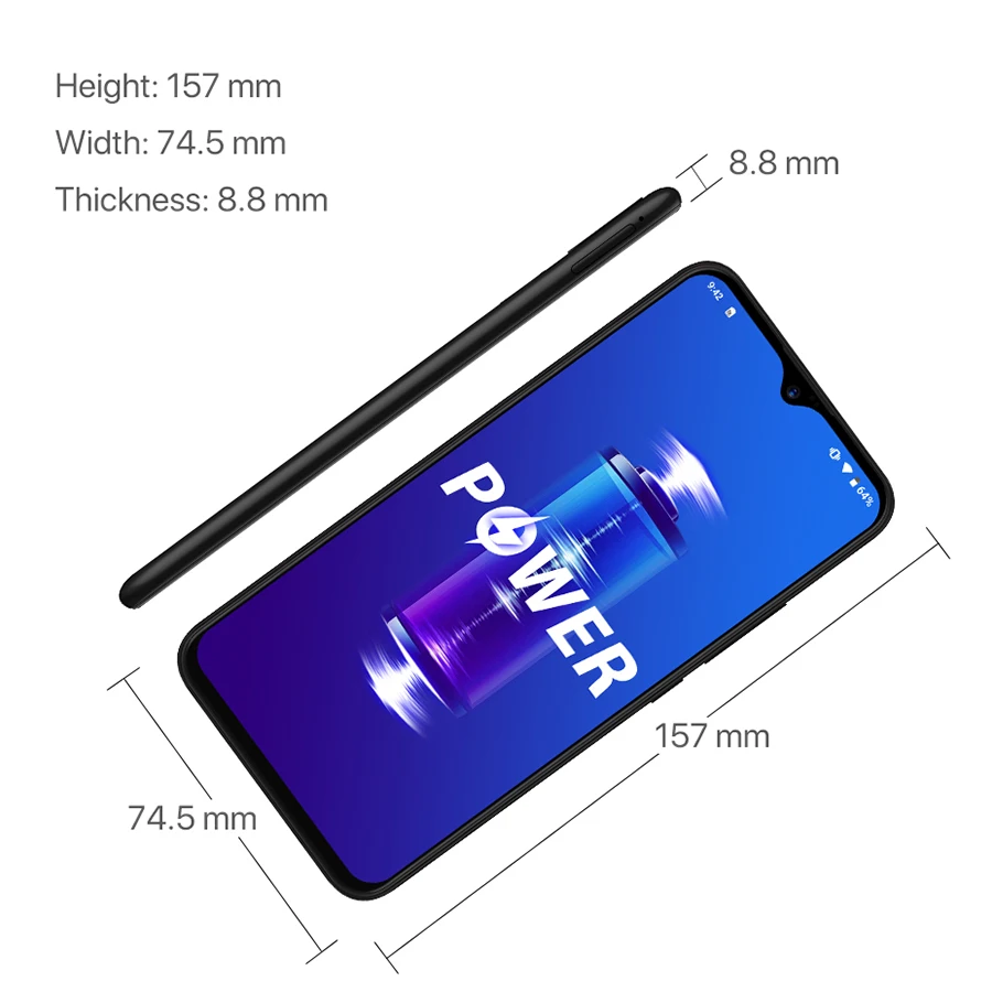 UMIDIGI Power Android 9.0 5150mAh Big Battery 18W 6.3' FHD+ Waterdrop Screen 4GB+64GB Helio P35 Global Version Smartphone 16MP