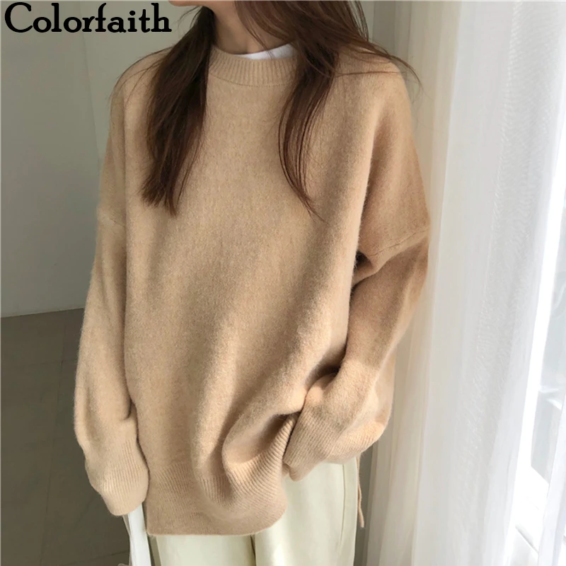 

Colorfaith 2019 New Autumn Winter Women Sweater-pullovers O-Neck Warm Minimalist Knitting Elegant Ladies Female Loose Tops SW070