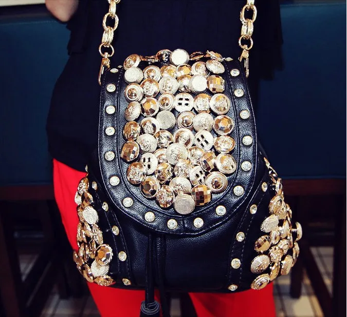 Spring New Style Korean-style Fashion Button Bucket Diamond Set Backpack Multi-Purpose Shoulder Bag Over-the-shoulder Bag WOMEN'