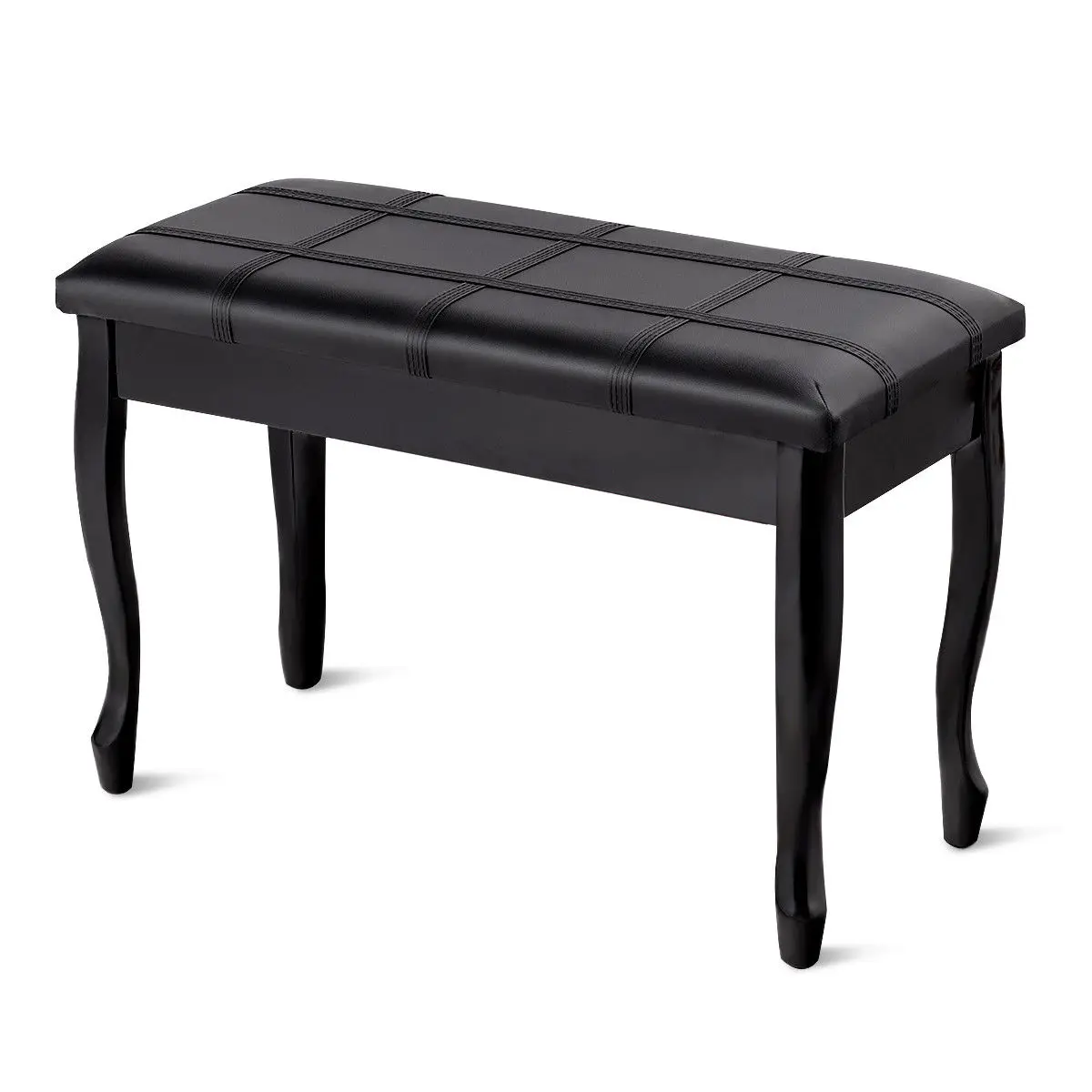 

Costway PU Leather Solid Wood Piano Bench Padded Double Duet Keyboard Seat Storage Black