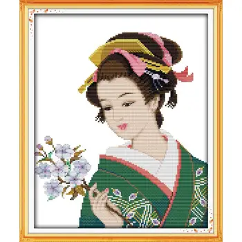 

A Reading A Book Girl Joy Sunday Cross Stitch Kit with Printing Motif Needlework Sets For Embroidery Goods Home Decor DMC 14CT