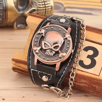 

Punk Style Skull Cover Quartz Watch For Men Women PU Leather Wristwatches Bracelet Watch Men's Biker Metal Watches Dropshipping