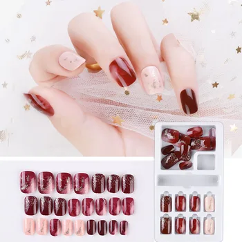

24Pcs Fake Nails Press On Nails With Glue Nail Tips False Nails Glue On Nails Artificial Nails Nail Display Stick On Nails