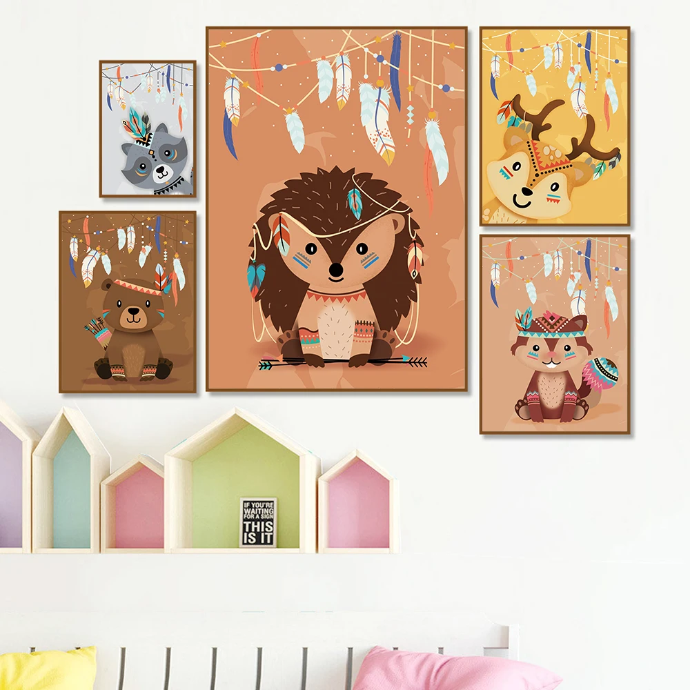 

Bear Squirrel Hedgehog Fox Deer Nursery Art Canvas Painting Cartoon Posters And Prints Wall Pictures Girl Boy Kids Room Decor